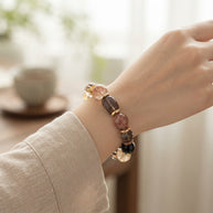 Cord-Cutting Cleansing Embers in the Dark Multicolor Black Gold Super Seven Grey Moonstone Handmade Bracelet·Earth｜Nourishment