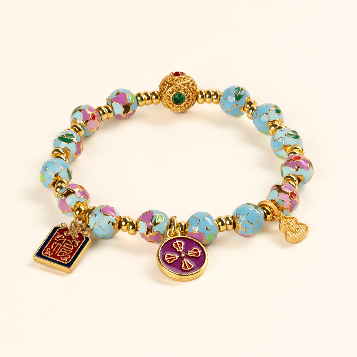 Luck Gathered Blessings（聚福）Multicolor Cloisonné Handmade Charm Bracelet — main image