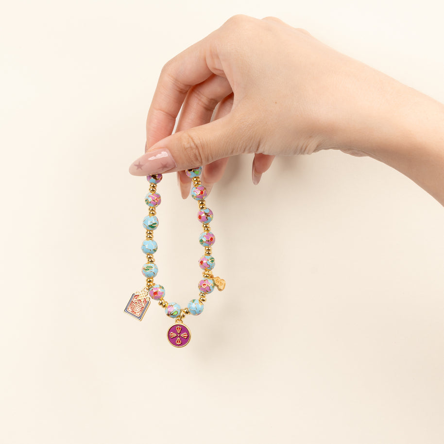 Luck Gathered Blessings（聚福）Multicolor Cloisonné Handmade Charm Bracelet — wearing view 2