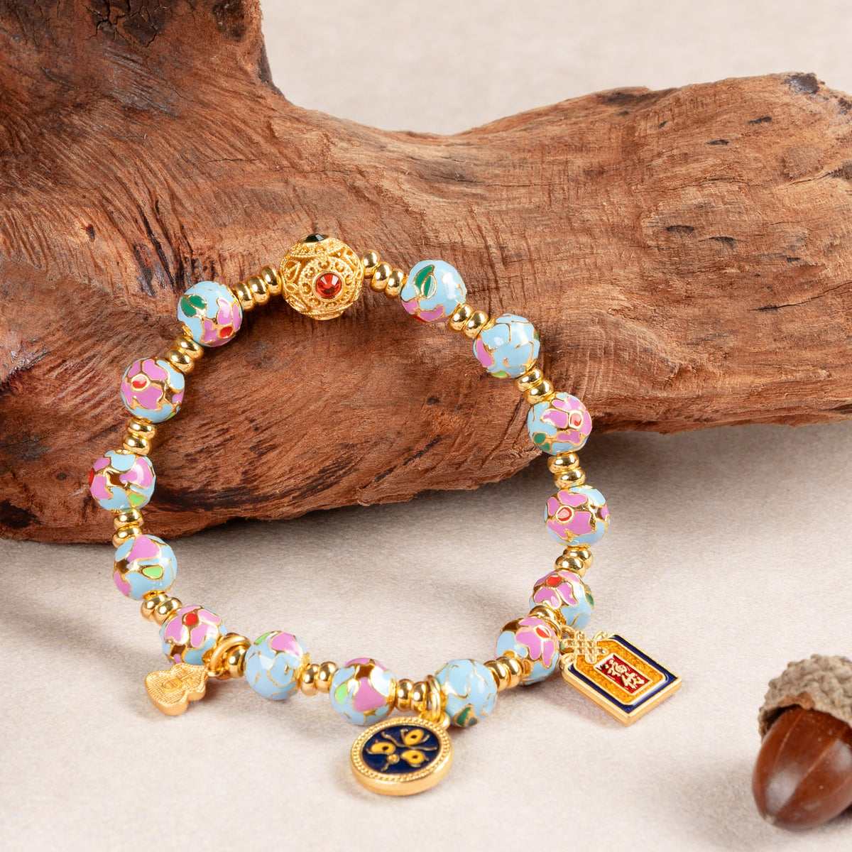 Luck Gathered Blessings（聚福）Multicolor Cloisonné Handmade Charm Bracelet — atmosphere image 2