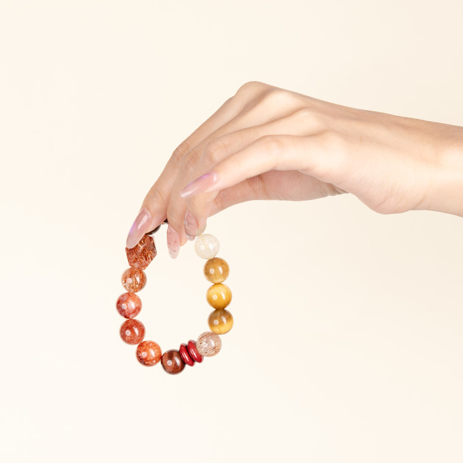 Confidence Career Golden Season Golden Tiger's Eye Lemon Quartz Handmade Bracelet·Earth｜Grounding — on-hand image 2