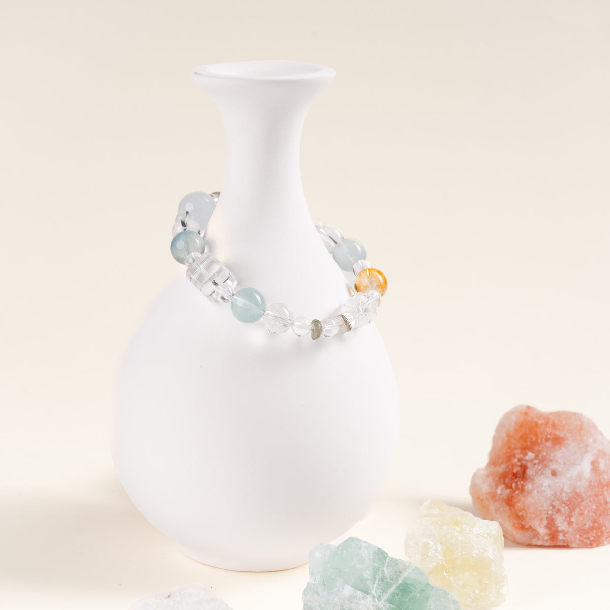 Self-Love Calm Quiet Dawn Multicolor Rose Quartz Green Fluorite Handmade Bracelet·Fire｜Passion — atmosphere image 2