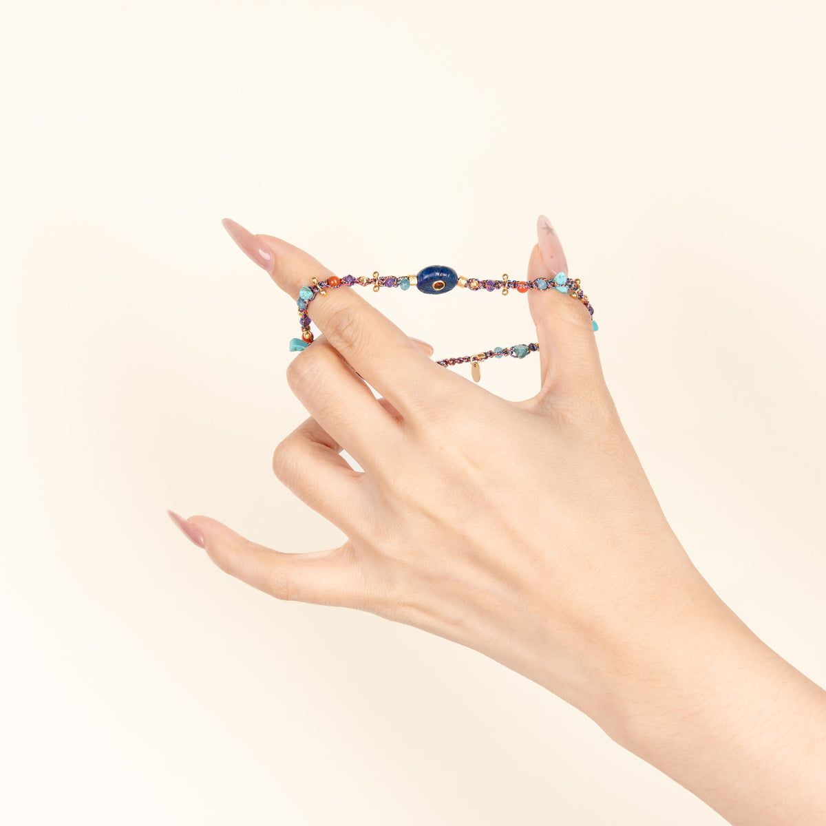 Authentic Expression Quiet Tides Multicolor Turquoise Lapis Lazuli Handmade Adjustable Bracelet·Water｜Intuition — on-hand image 1