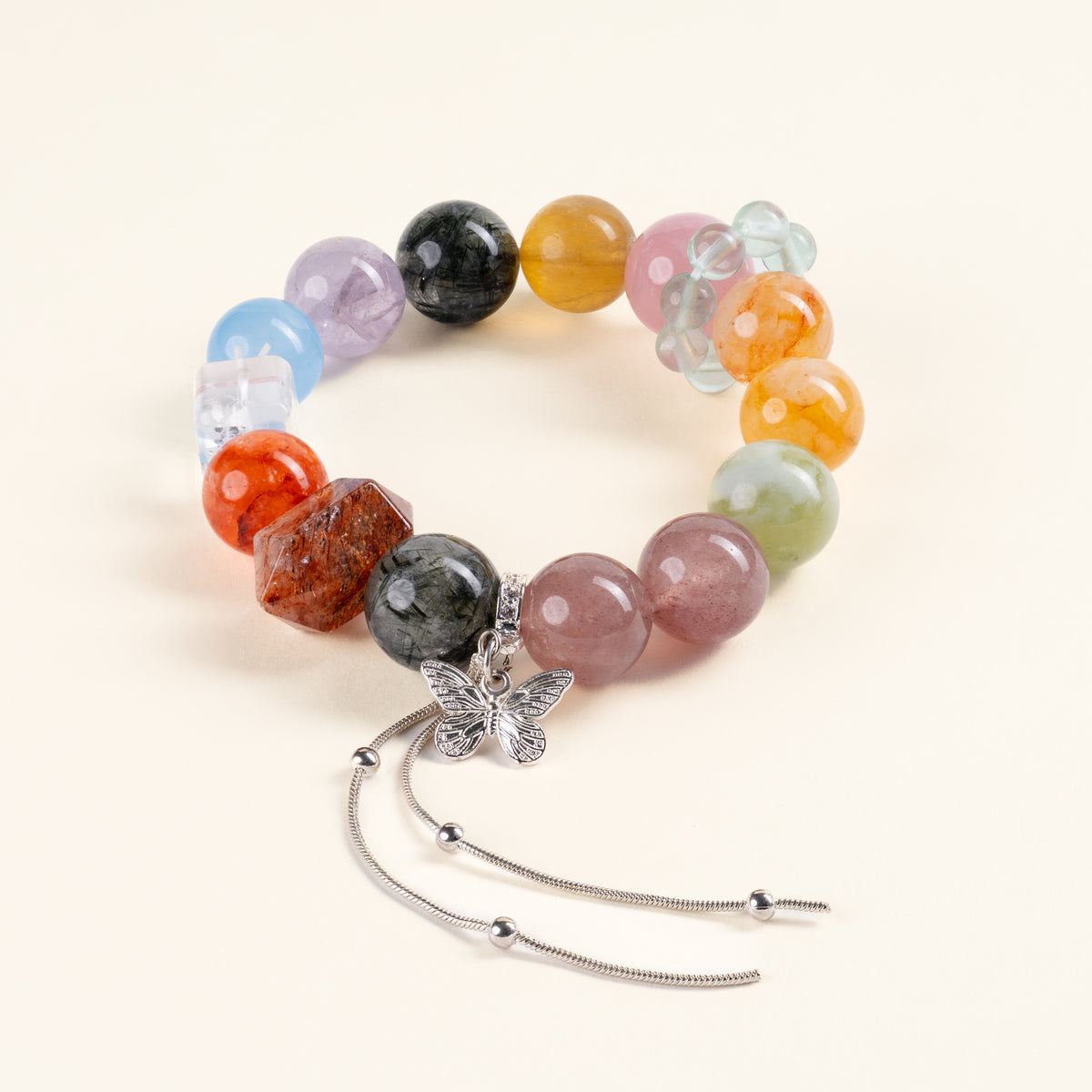 Abundance Transformation Prism Bloom Multicolor Citrine Amethyst Handmade Butterfly Charm Bracelet·Earth｜Grounding — main