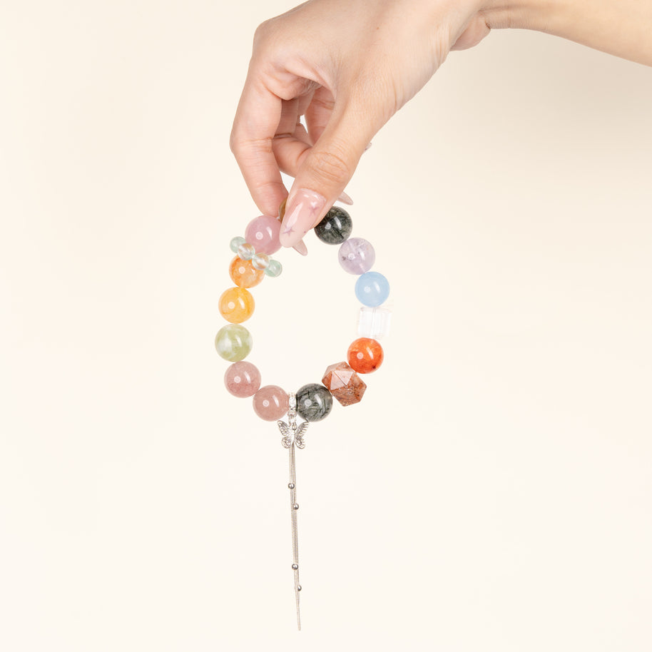 Abundance Transformation Prism Bloom Multicolor Citrine Amethyst Handmade Butterfly Charm Bracelet·Earth｜Grounding — on-hand image 1