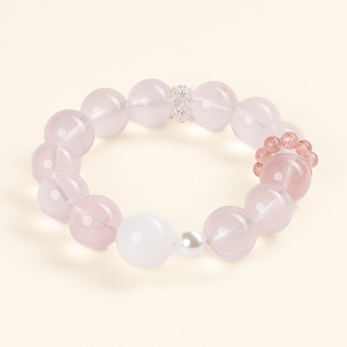 Love Self-Love Blush of Dawn Rose Quartz Snowflake Phantom Quartz Handmade Bracelet·Fire｜Passion — main