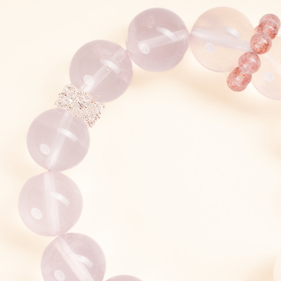 Love Self-Love Blush of Dawn Rose Quartz Snowflake Phantom Quartz Handmade Bracelet·Fire｜Passion — detail image 2