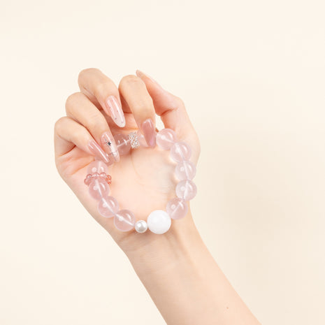 Love Self-Love Blush of Dawn Rose Quartz Snowflake Phantom Quartz Handmade Bracelet·Fire｜Passion — on-hand image 1