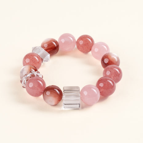 Love Self-Love Blush Romance Two-Tone Rose Quartz Strawberry Quartz Handmade Bracelet·Fire｜Passion — main