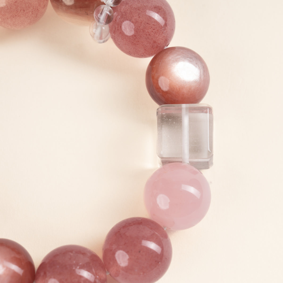 Love Self-Love Blush Romance Two-Tone Rose Quartz Strawberry Quartz Handmade Bracelet·Fire｜Passion — detail image 2