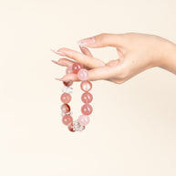 Love Self-Love Blush Romance Two-Tone Rose Quartz Strawberry Quartz Handmade Bracelet·Fire｜Passion — on-hand image 2