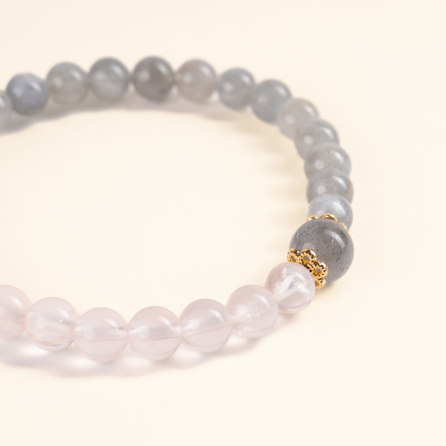 Love Self-Love Embrace of Dusk Rose Quartz Grey Moonstone Handmade Bracelet·Fire｜Passion — detail image 1