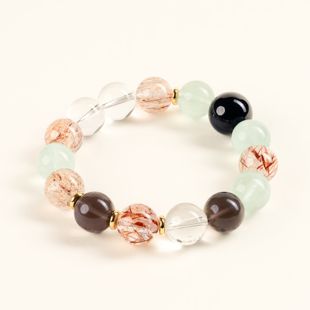 Wisdom Calm A Moment of Budding Green Fluorite Smoky Quartz Handmade Bracelet·Wood｜Growth — main