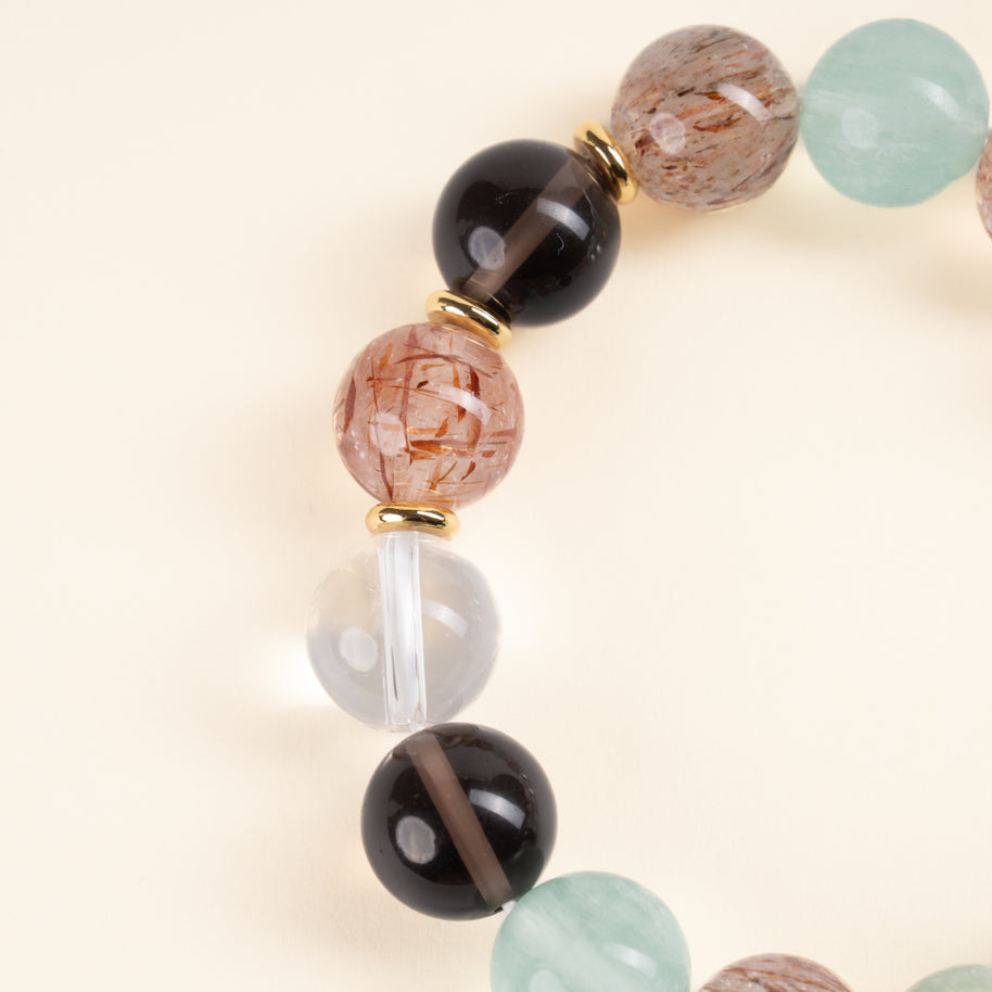Wisdom Calm A Moment of Budding Green Fluorite Smoky Quartz Handmade Bracelet·Wood｜Growth — detail image 1