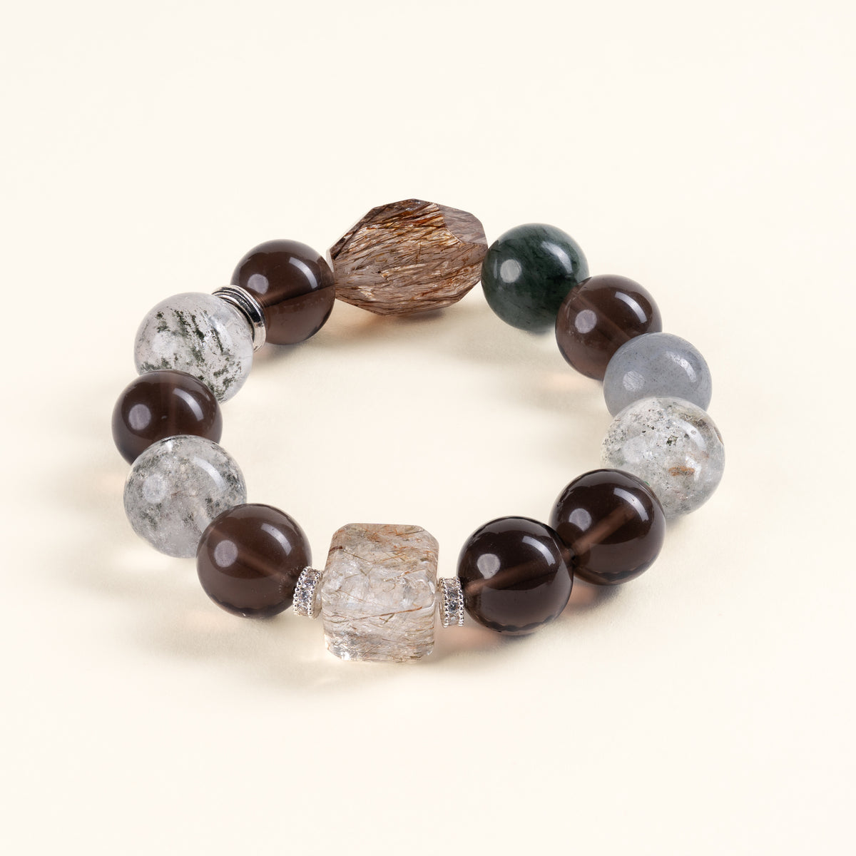 Transformation Cleansing Moonlight Drift Phantom Quartz Smoky Quartz Handmade Bracelet·Metal｜Clarity — main