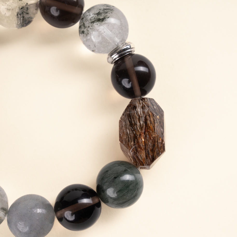 Transformation Cleansing Moonlight Drift Phantom Quartz Smoky Quartz Handmade Bracelet·Metal｜Clarity — detail image 1