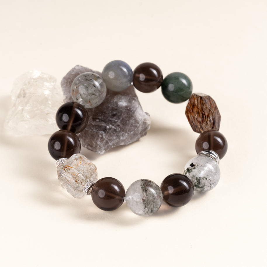 Transformation Cleansing Moonlight Drift Phantom Quartz Smoky Quartz Handmade Bracelet·Metal｜Clarity — atmosphere image 1
