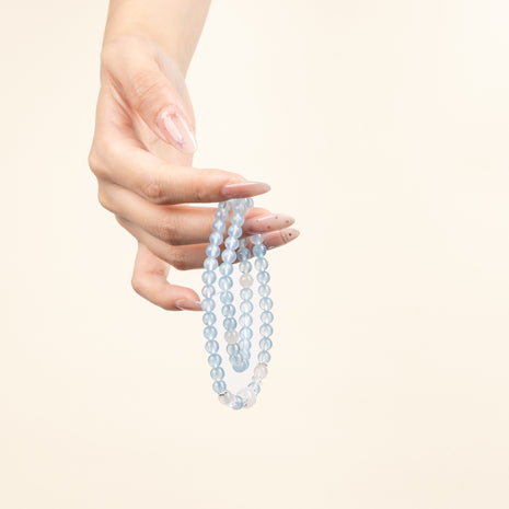 Calm Authentic Expression Tide into Dream Aquamarine Moonstone Handmade Bracelet·Water｜Intuition — on-hand image 1