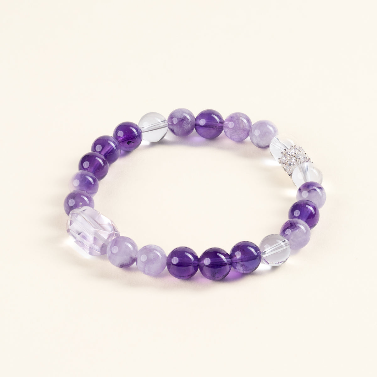 Source Connection Intuition Clear as First Light Clear Quartz Amethyst Handmade Bracelet·Metal｜Clarity — main