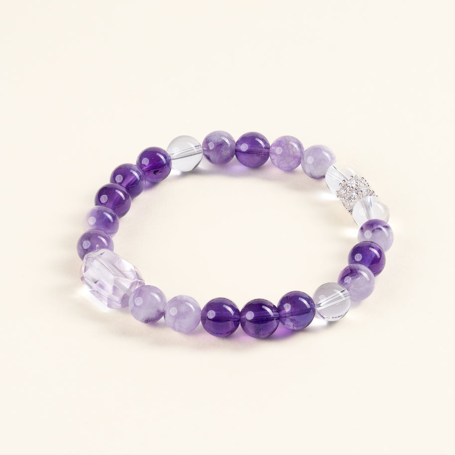 Source Connection Intuition Clear as First Light Clear Quartz Amethyst Handmade Bracelet·Metal｜Clarity — main