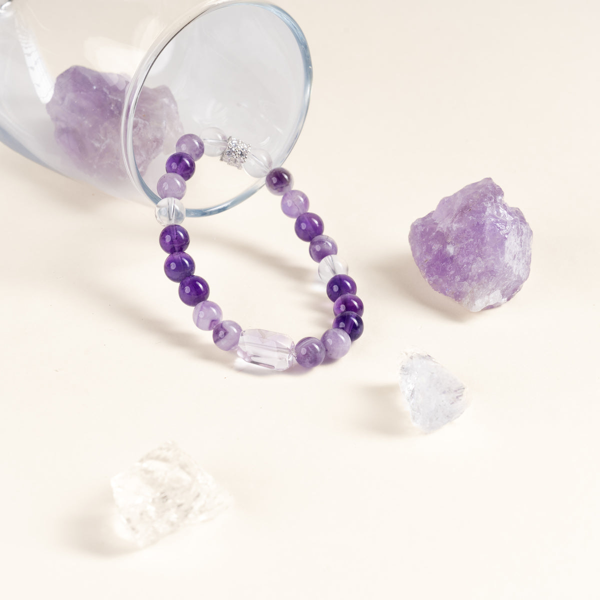 Source Connection Intuition Clear as First Light Clear Quartz Amethyst Handmade Bracelet·Metal｜Clarity — atmosphere image 1