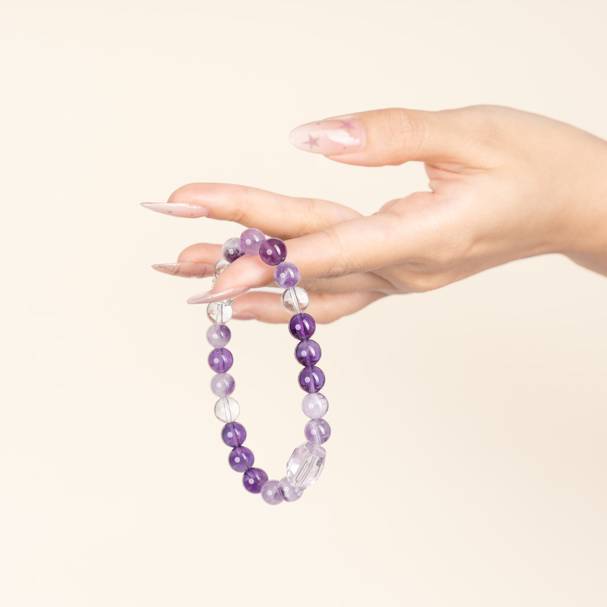 Source Connection Intuition Clear as First Light Clear Quartz Amethyst Handmade Bracelet·Metal｜Clarity — on-hand image 1