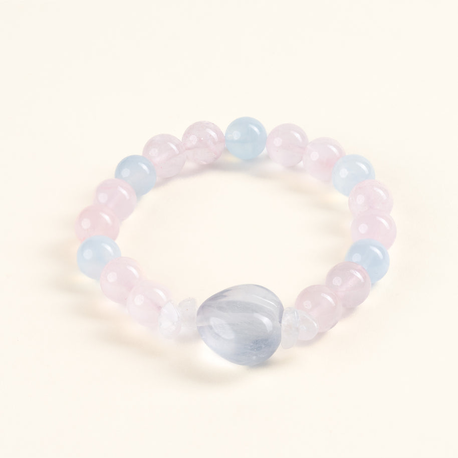 Calm Authentic Expression Gentle Undercurrent Rose Quartz Aquamarine Handmade Bracelet·Water｜Intuition — main