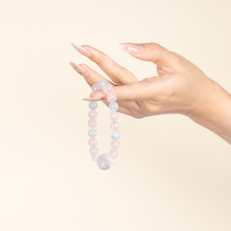 Calm Authentic Expression Gentle Undercurrent Rose Quartz Aquamarine Handmade Bracelet·Water｜Intuition — on-hand image 1