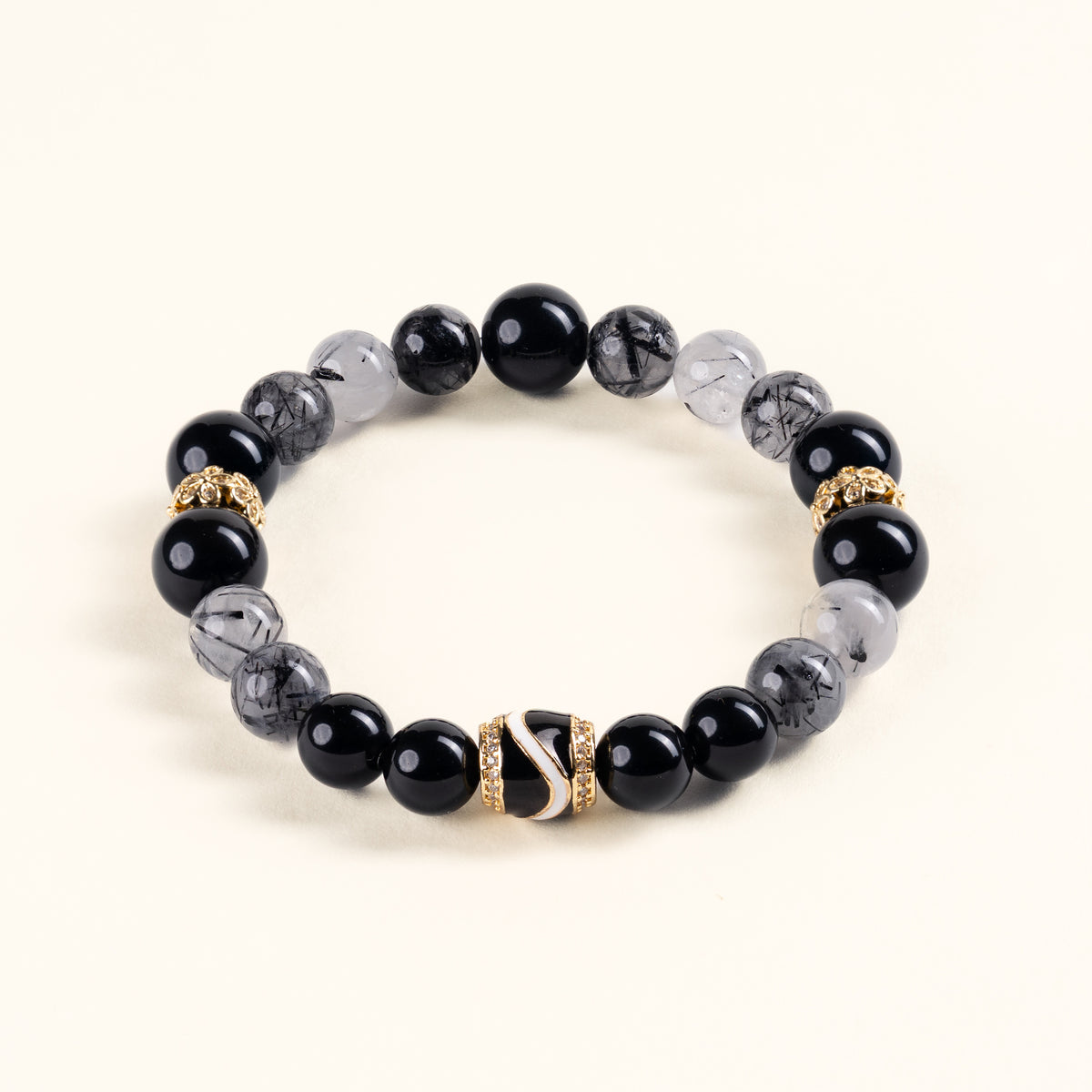 Protection Grounding Listening to the Tide Obsidian Black Rutilated Quartz Handmade Bracelet·Water｜Intuition — main