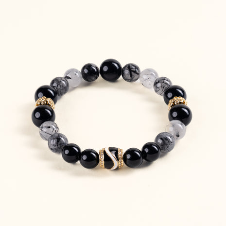 Protection Grounding Listening to the Tide Obsidian Black Rutilated Quartz Handmade Bracelet·Water｜Intuition — main