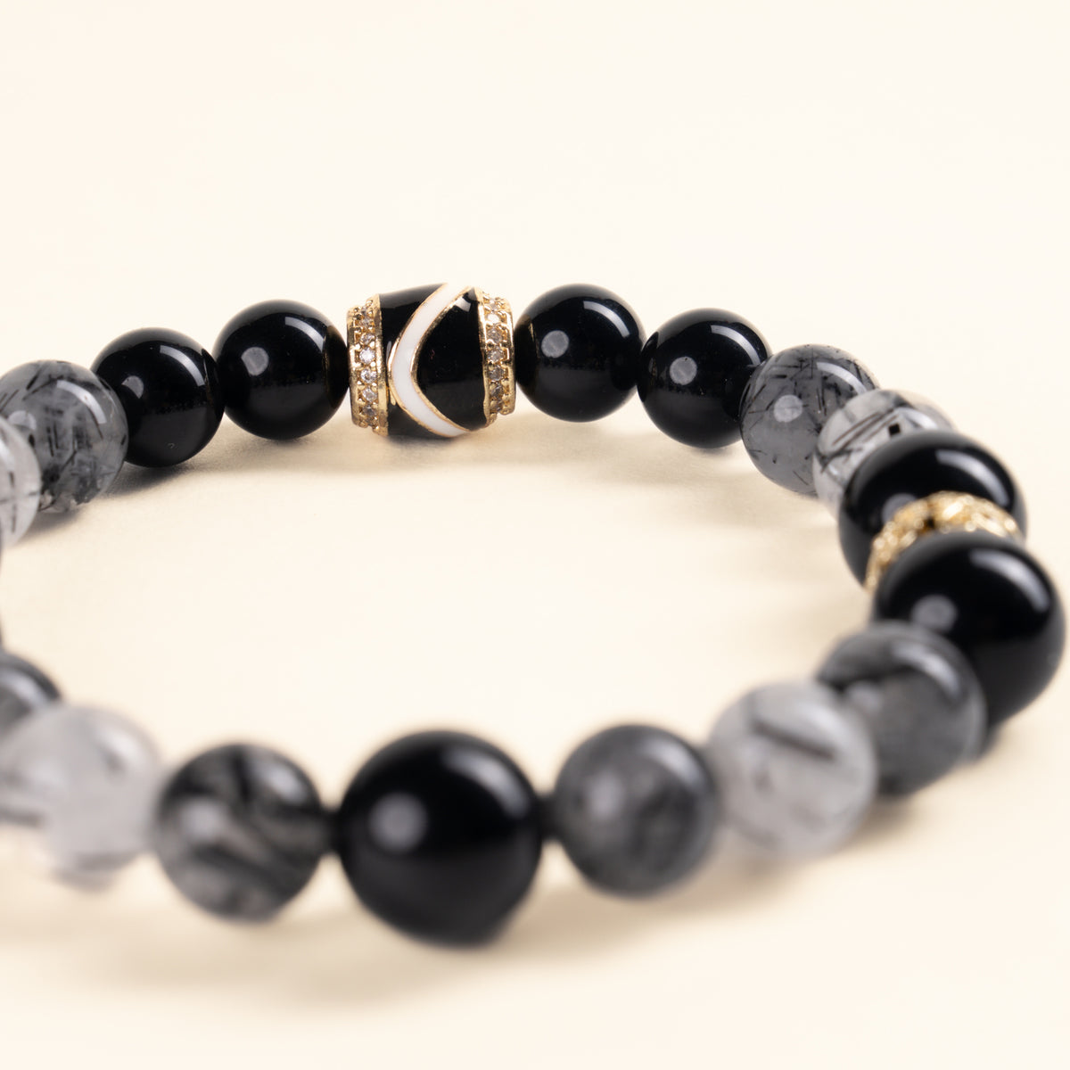 Protection Grounding Listening to the Tide Obsidian Black Rutilated Quartz Handmade Bracelet·Water｜Intuition — detail image 1