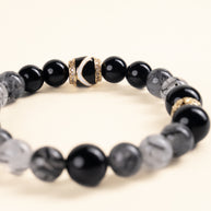 Protection Grounding Listening to the Tide Obsidian Black Rutilated Quartz Handmade Bracelet·Water｜Intuition — detail image 1