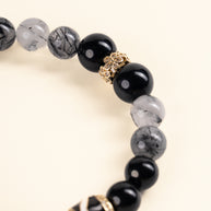 Protection Grounding Listening to the Tide Obsidian Black Rutilated Quartz Handmade Bracelet·Water｜Intuition — detail image 2