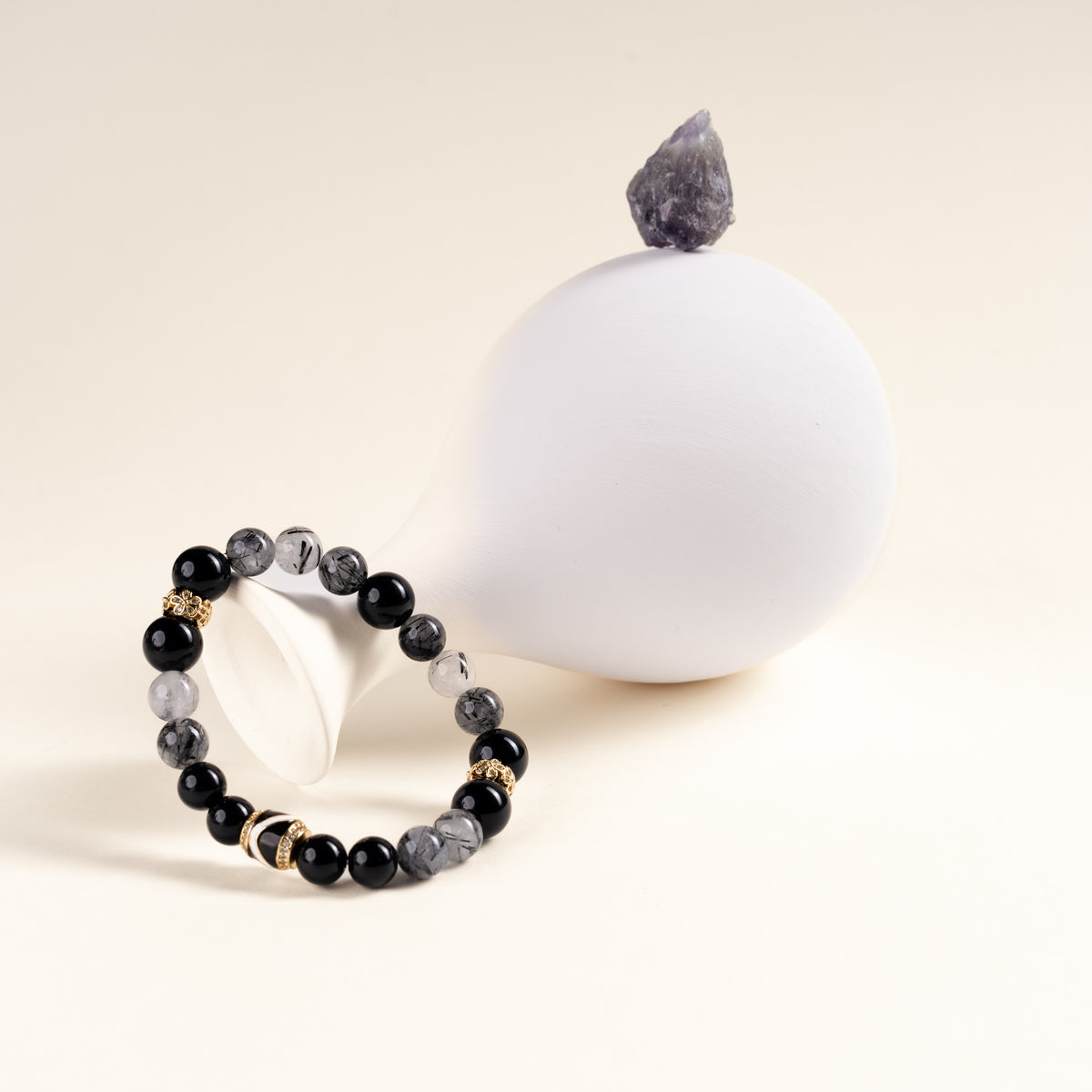 Protection Grounding Listening to the Tide Obsidian Black Rutilated Quartz Handmade Bracelet·Water｜Intuition — atmosphere image 1