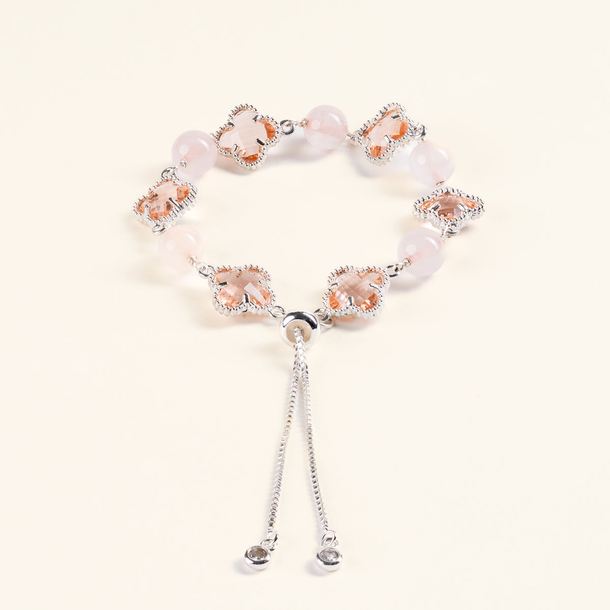 Love Self-Love Blush of Feeling Rose Quartz Handmade Clover Charm Bracelet·Fire｜Passion — main
