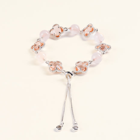 Love Self-Love Blush of Feeling Rose Quartz Handmade Clover Charm Bracelet·Fire｜Passion — main