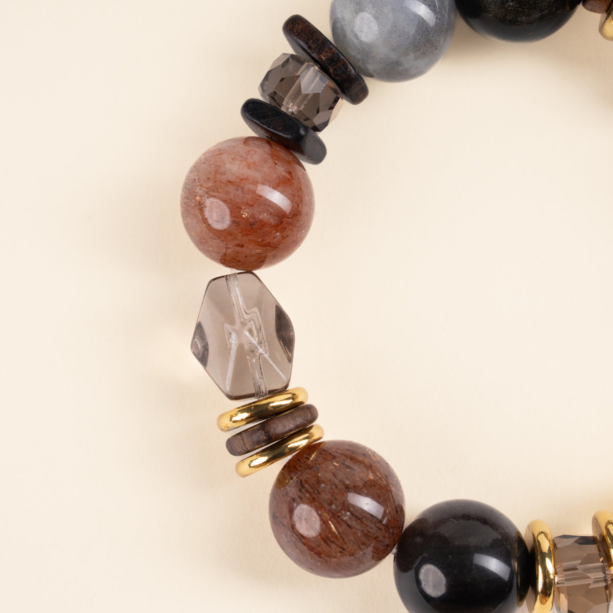 Intuition Transformation Moonwashed Grey Moonstone Silver Obsidian Handmade Bracelet·Metal｜Clarity — detail image 1