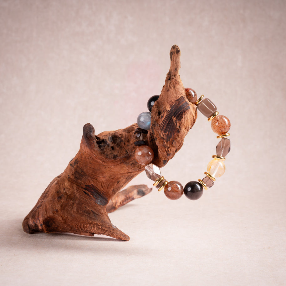 Intuition Transformation Moonwashed Grey Moonstone Silver Obsidian Handmade Bracelet·Metal｜Clarity — atmosphere image 2