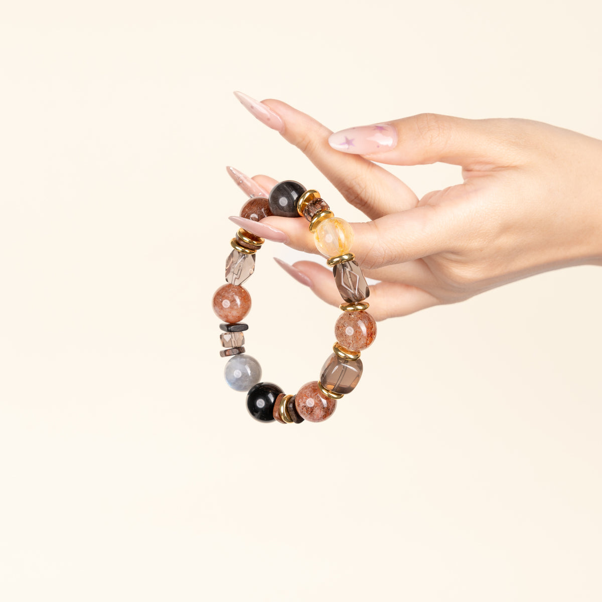 Intuition Transformation Moonwashed Grey Moonstone Silver Obsidian Handmade Bracelet·Metal｜Clarity — on-hand image 2