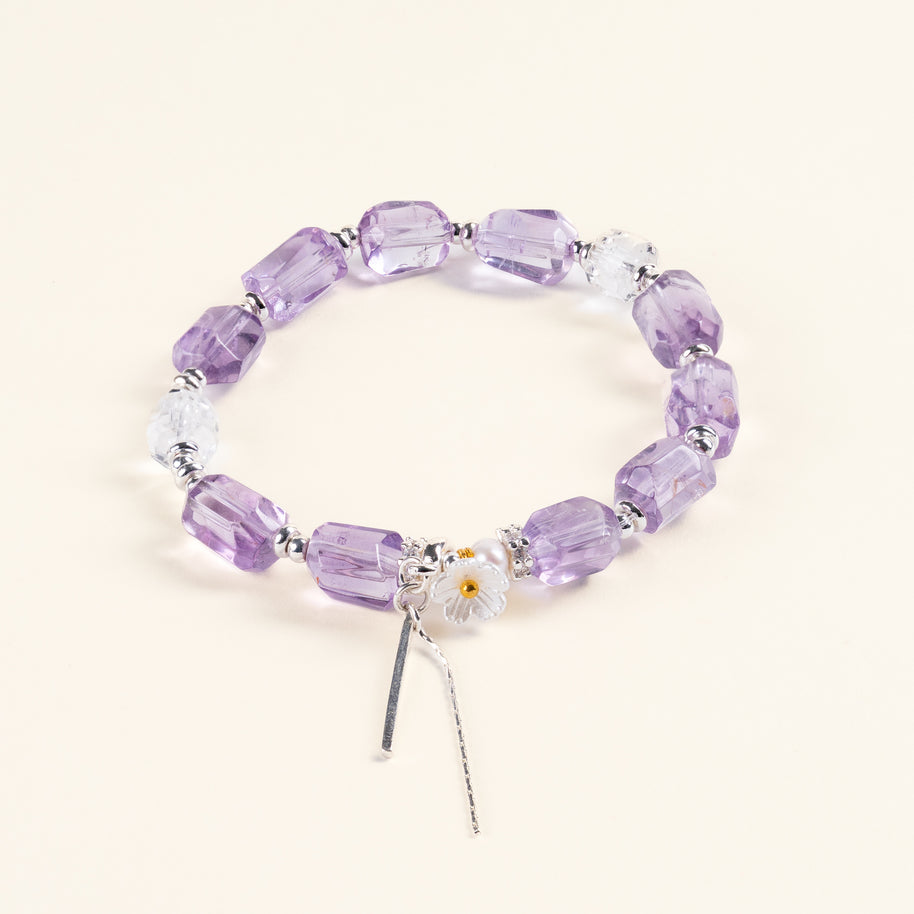 Lilac Whisper — Calm Intuition Two-Tone Amethyst Clear Quartz Handmade Bracelet · Fire｜Passion — main