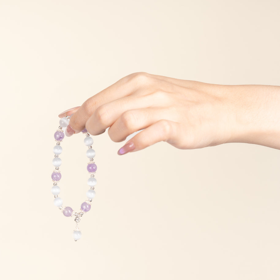 Confidence Luck Steady Stride Cat's Eye Stone Amethyst Handmade Bracelet·Earth｜Grounding — on-hand image 2