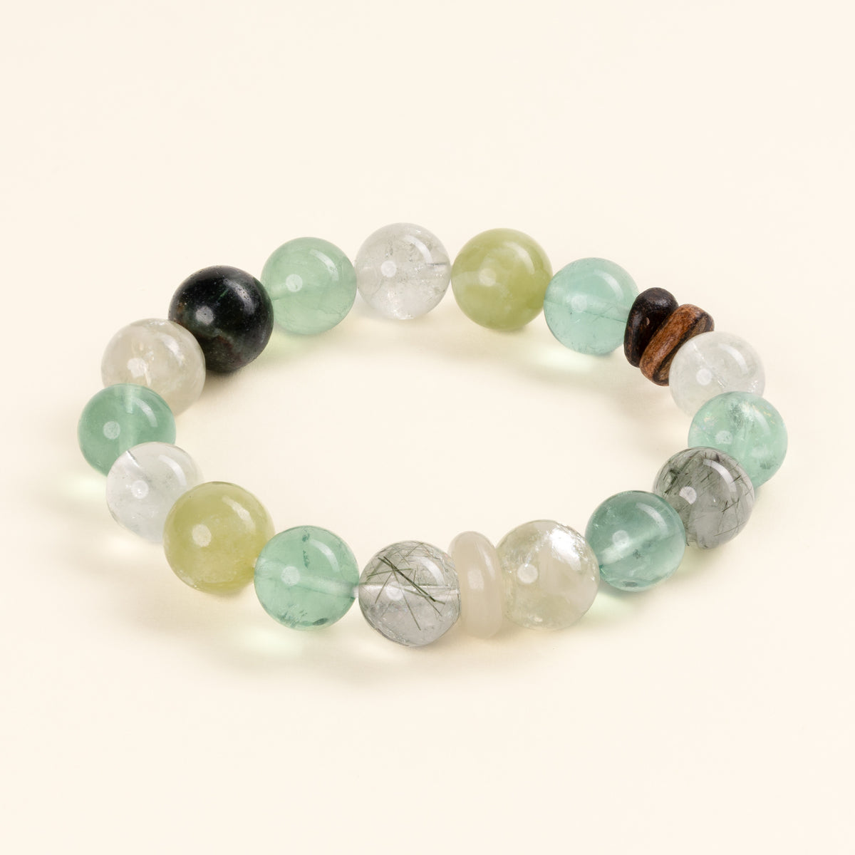 Abundance Calm Glimmer Through Leaves Green Quartz Green Fluorite Handmade Bracelet·Wood｜Growth — main