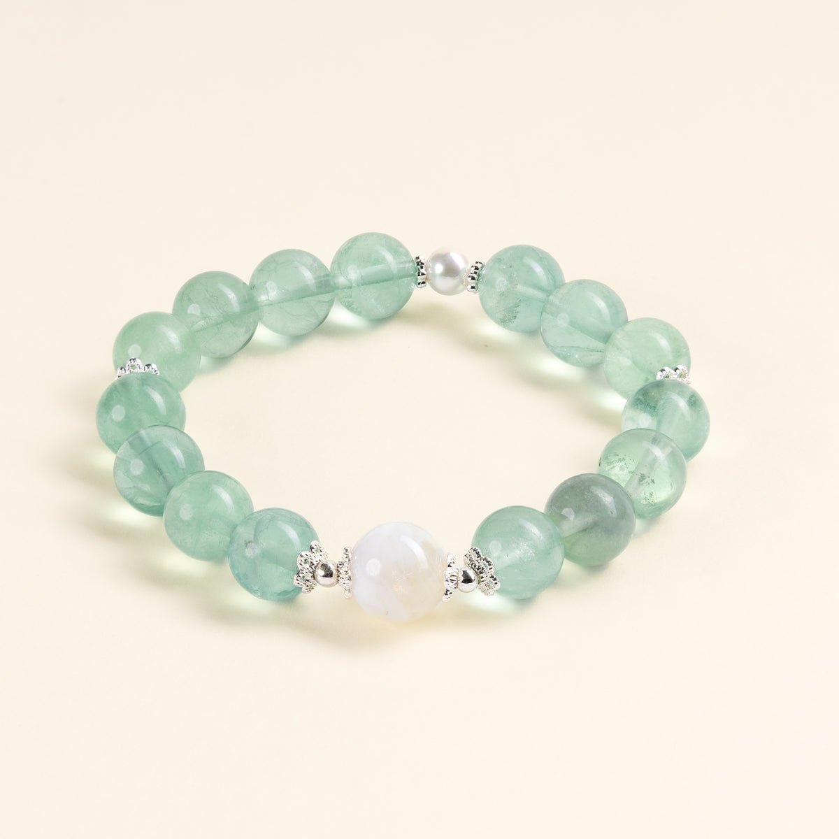 Cleansing Intuition Clear Light Dream White Phantom Quartz Green Fluorite Handmade Bracelet·Metal｜Clarity — main