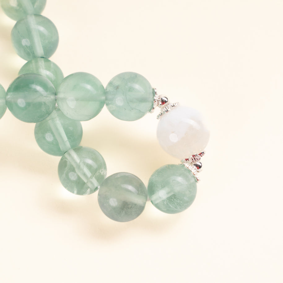 Cleansing Intuition Clear Light Dream White Phantom Quartz Green Fluorite Handmade Bracelet·Metal｜Clarity — detail image 1