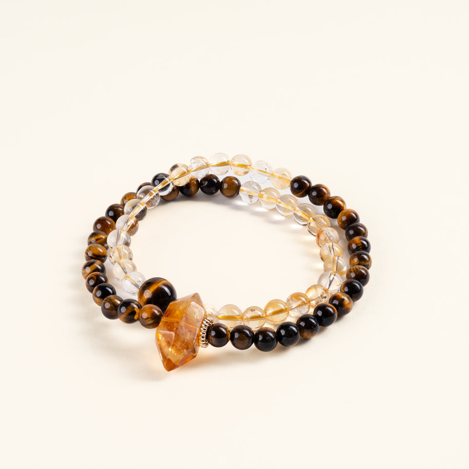 Confidence Career Golden Beginnings II Tiger's Eye Citrine Handmade 2-Wrap Bracelet·Earth｜Grounding — main