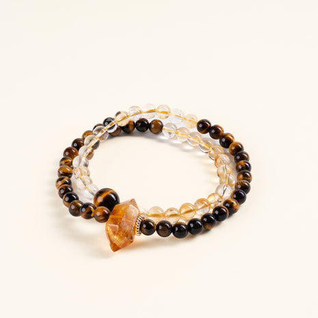 Confidence Career Golden Beginnings II Tiger's Eye Citrine Handmade 2-Wrap Bracelet·Earth｜Grounding — main
