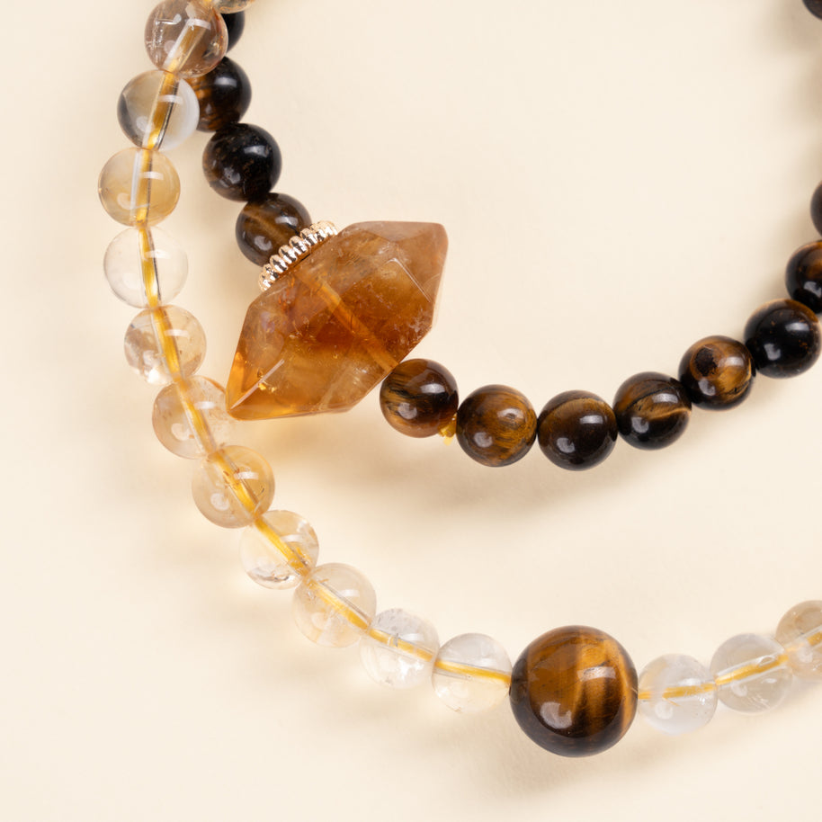 Confidence Career Golden Beginnings II Tiger's Eye Citrine Handmade 2-Wrap Bracelet·Earth｜Grounding — detail image 2