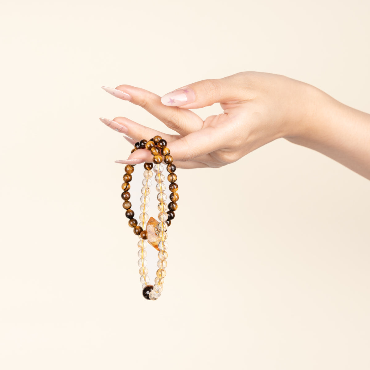 Confidence Career Golden Beginnings II Tiger's Eye Citrine Handmade 2-Wrap Bracelet·Earth｜Grounding — on-hand image 1