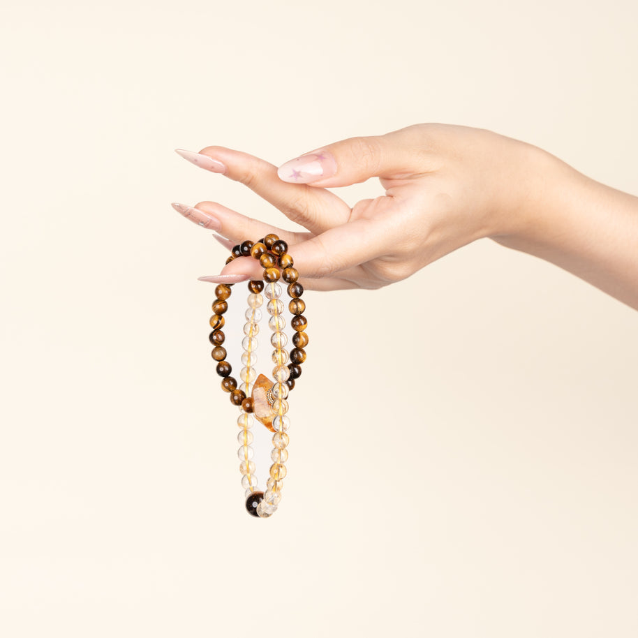 Confidence Career Golden Beginnings II Tiger's Eye Citrine Handmade 2-Wrap Bracelet·Earth｜Grounding — on-hand image 1