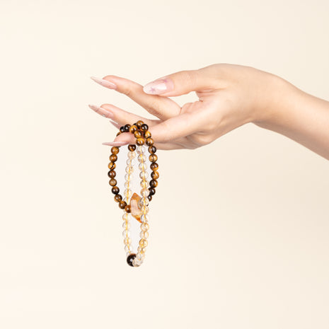 Confidence Career Golden Beginnings II Tiger's Eye Citrine Handmade 2-Wrap Bracelet·Earth｜Grounding — on-hand image 1